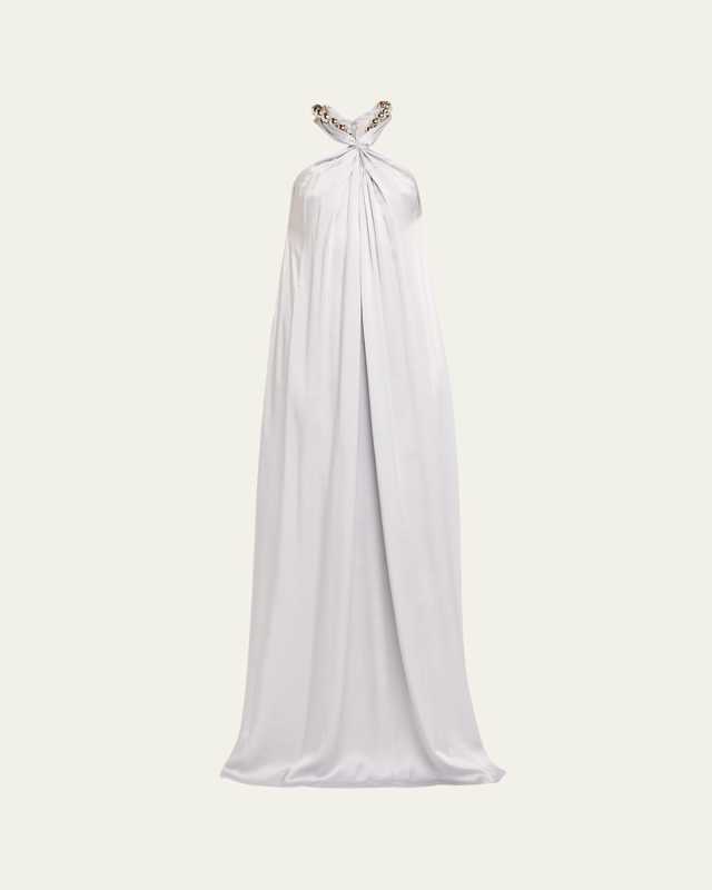Ball-Collar Satin Halter Gown
